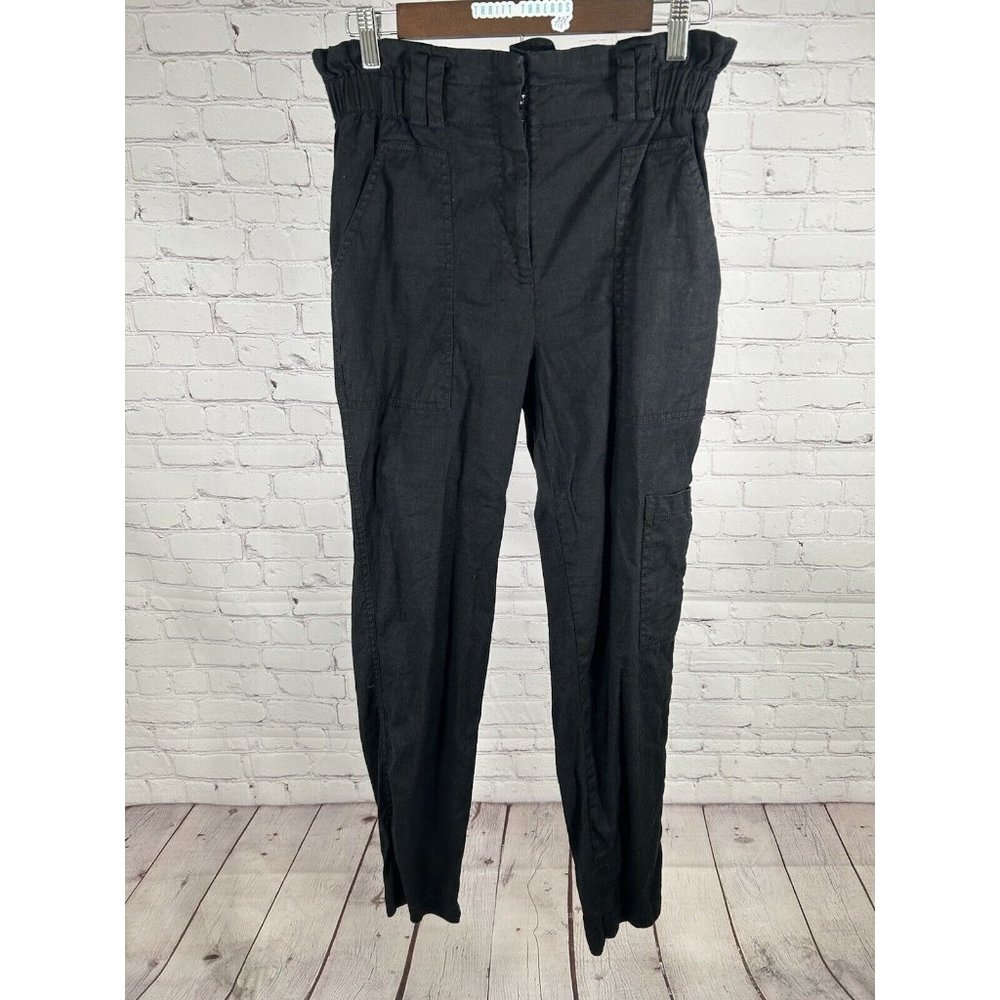 Elevenses Anthropologie Black Linen Blend Elastic Waist Cargo Pants S (28 x 30)